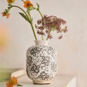 NWT Terrain Floral Black and White Ceramic Vase